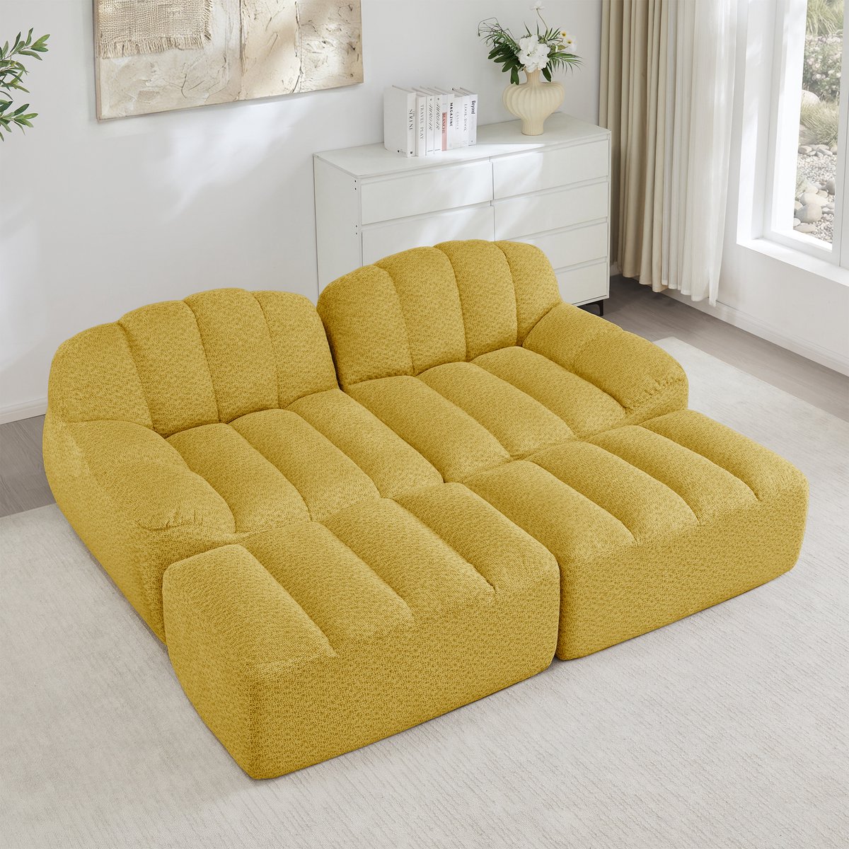 OKWISH Hoekbank 2-Zits Met 2 Ottomans - Modulair En Frameloos - Voor Woonkamer En Appartem