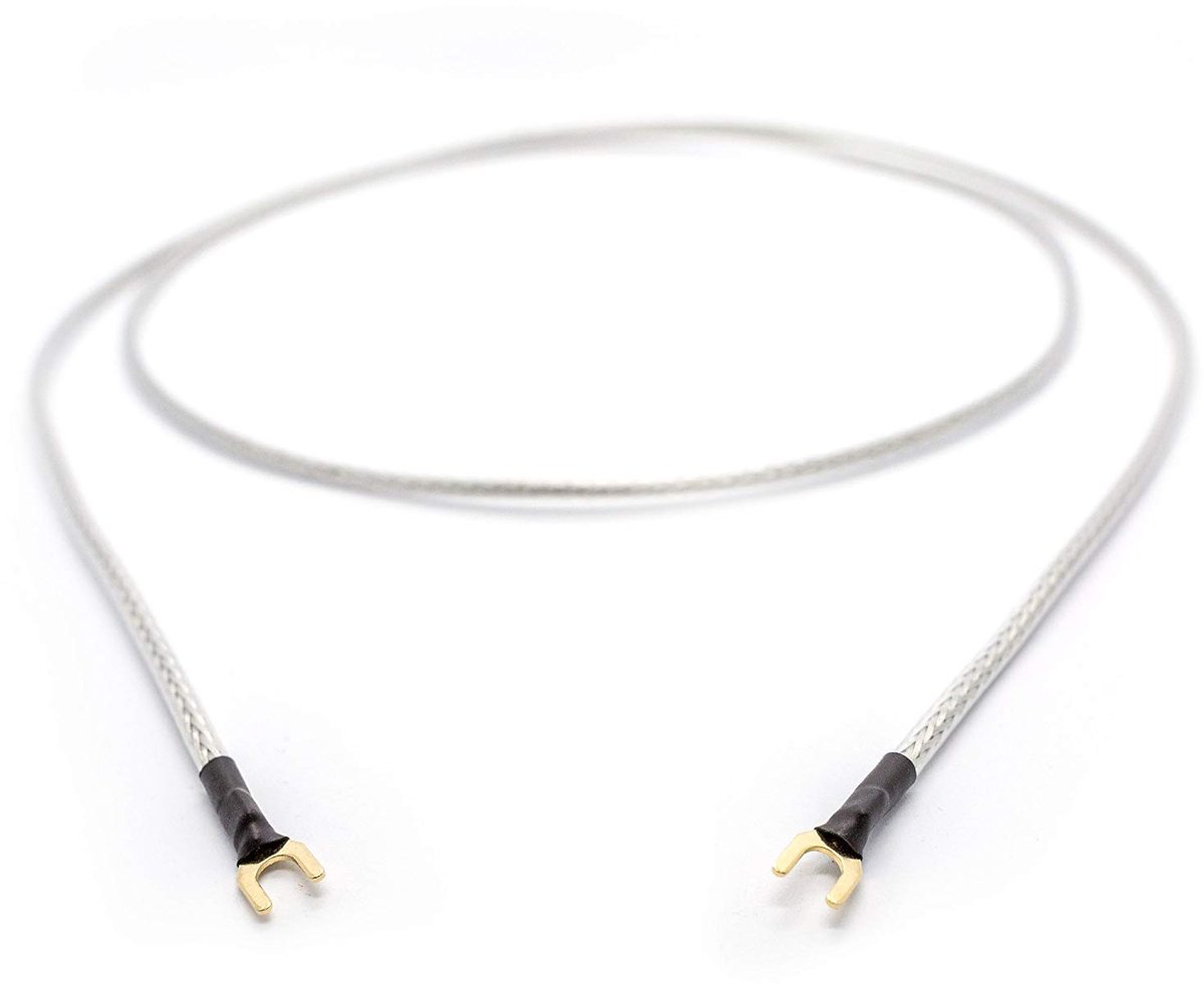 Aardingskabel Platenspeler - Massa Kabel Fono - Stabiel Geluid - Vergulde Vorkschoen - 100cm Lengte - Transparant Zilver