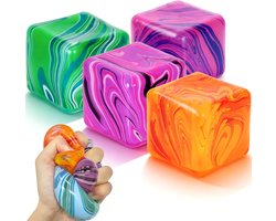 4 Stuks 3 x 3 cm Fidget Speelgoed Set - Knijpbal Stress Cube in IJsblokjesvorm - Sensorische Cube met Flow Patroon - Squishy Speelgoed voor Stressvermindering & Ontspanning - Geschikt voor Kinderen en Volwassenen