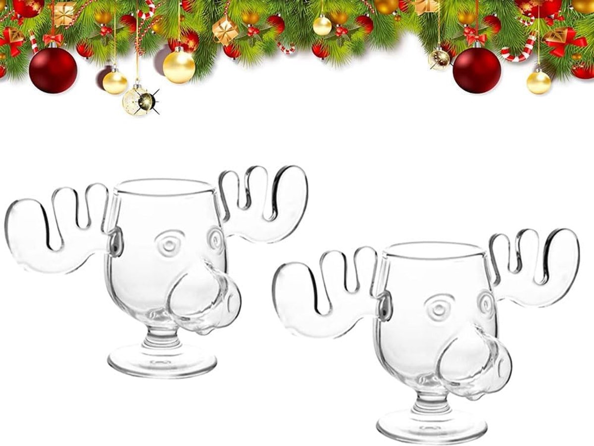Kerst mokken - Eland mokken - Kerst genieten - Set van twee - 240ml - Transparant
