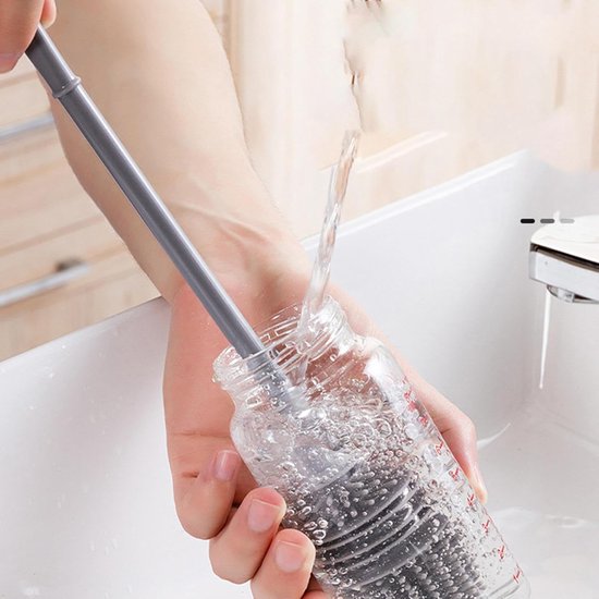 Vaas Cleaner Tool - Flessenborstel Mok - Diepe Fles Reinigen - Flexibele 360° Kop - 32 cm Lengte - Grijs — afbeelding 4