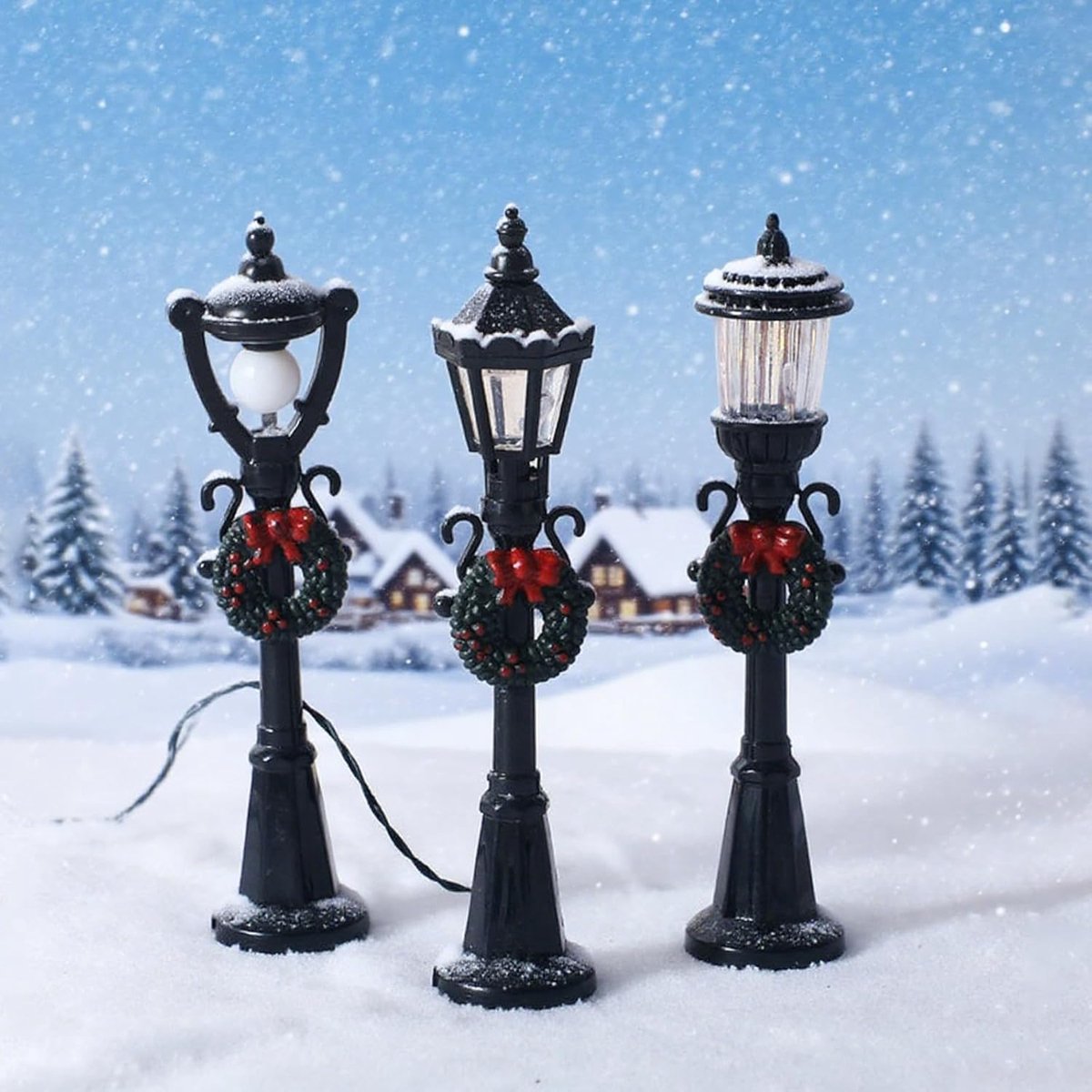 Straatlantaarn Decoratie - Miniatuur Lampjes - Kerstdorp Verfraaien - Set van Acht - 47 Inch Hoog - Zwart – foto 3