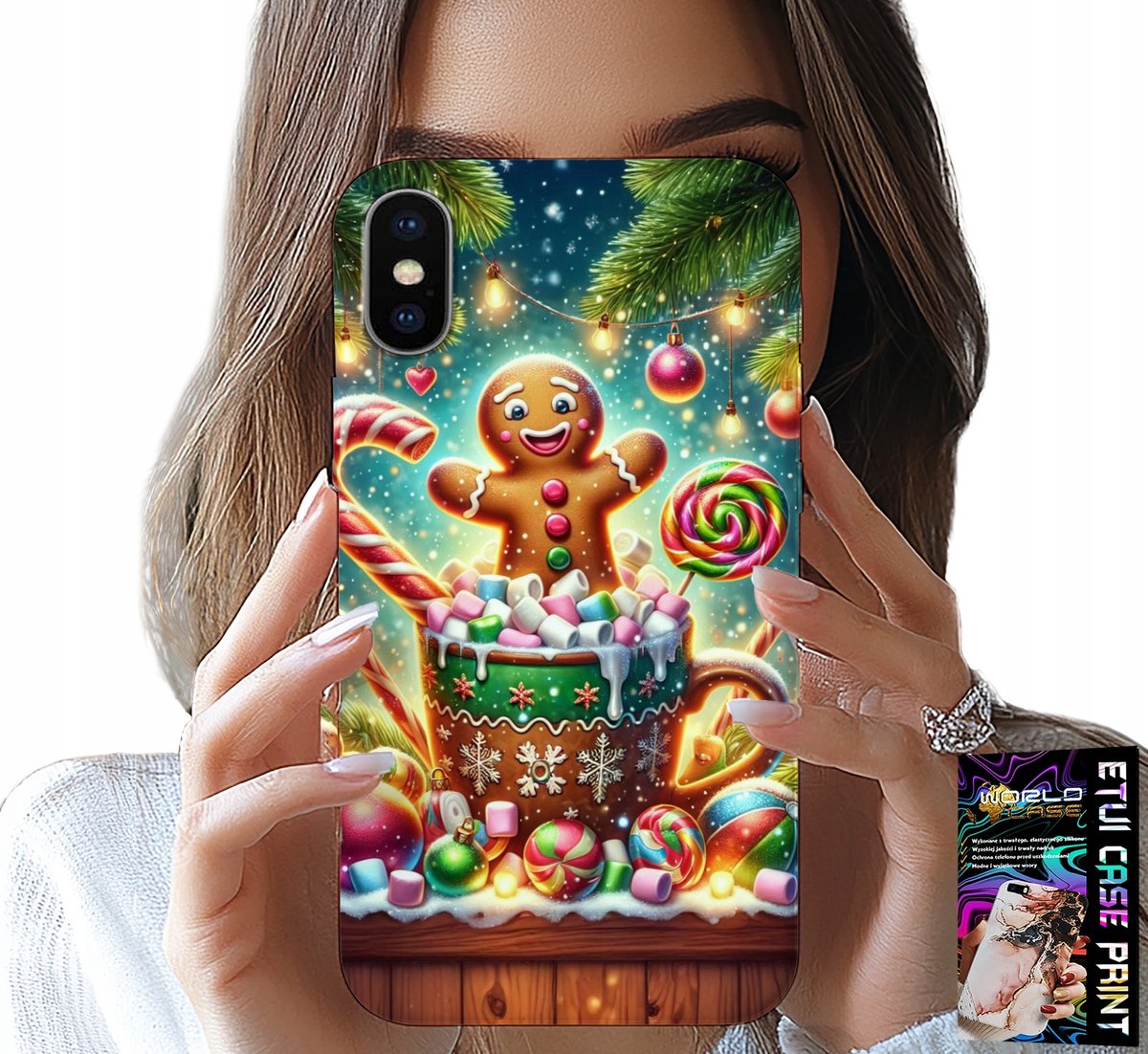 HOESJE VOOR IPHONE X / XS - PEPERKOEK KERSTPATROON + GLAS