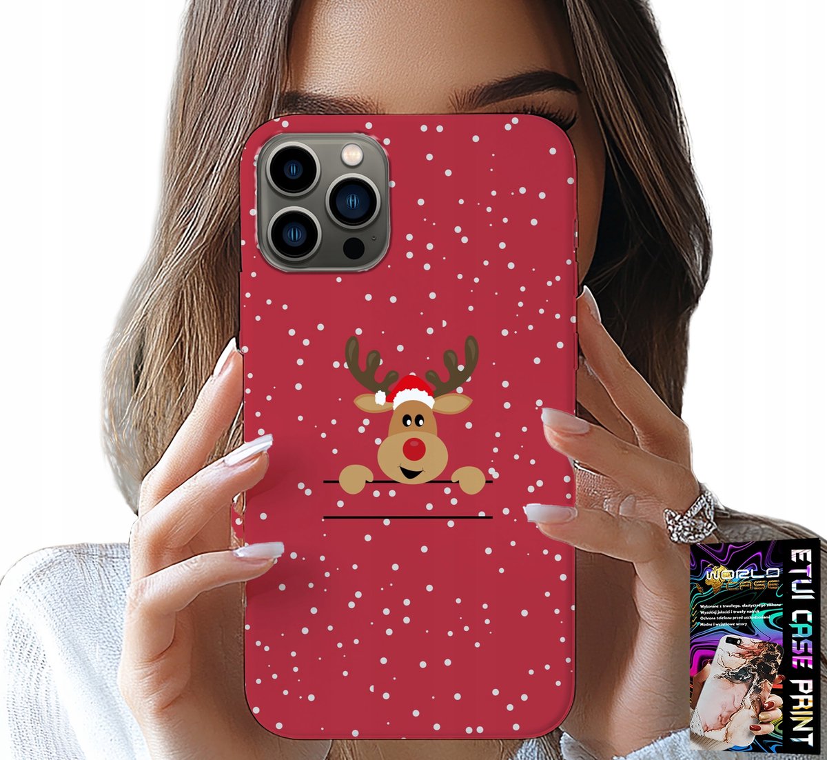 HOESJE VOOR IPHONE 13 PRO MAX - KERSTRENDIEREN, KERSTMAN + GLAS