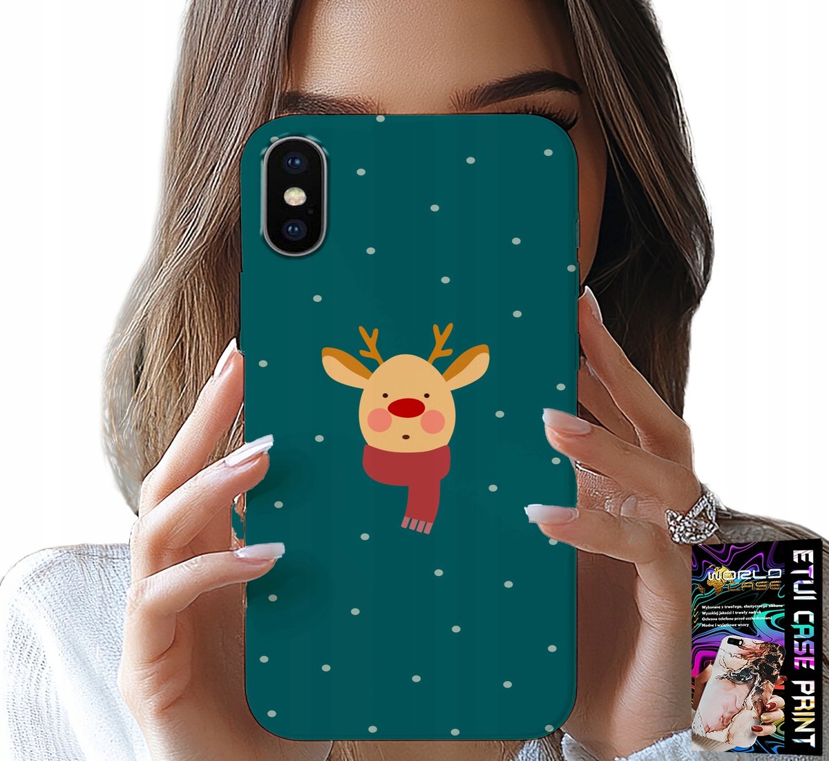 iPhone XS Max hoesje - Rendier op een groene achtergrond, kerstpatroon