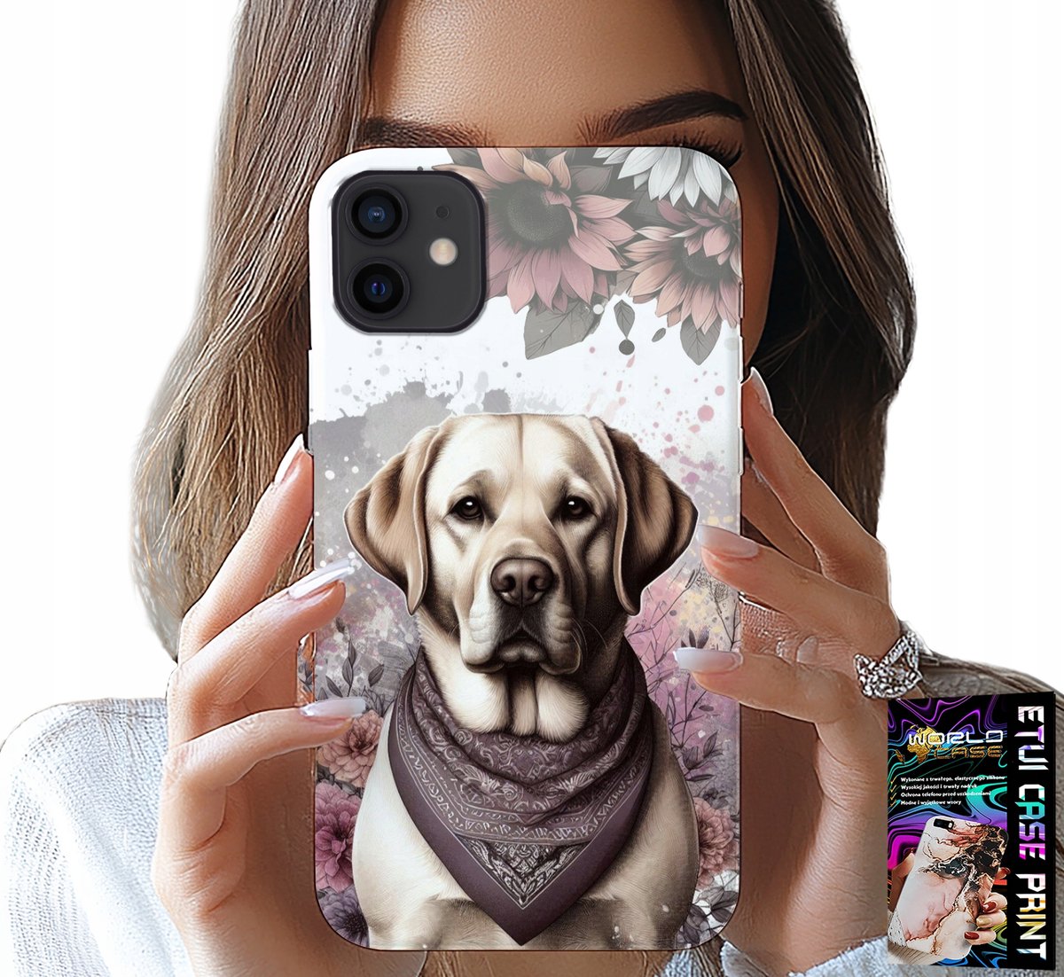 HOESJE VOOR IPHONE 13 MINI - HUSKY HONDENPATROON + GLAS