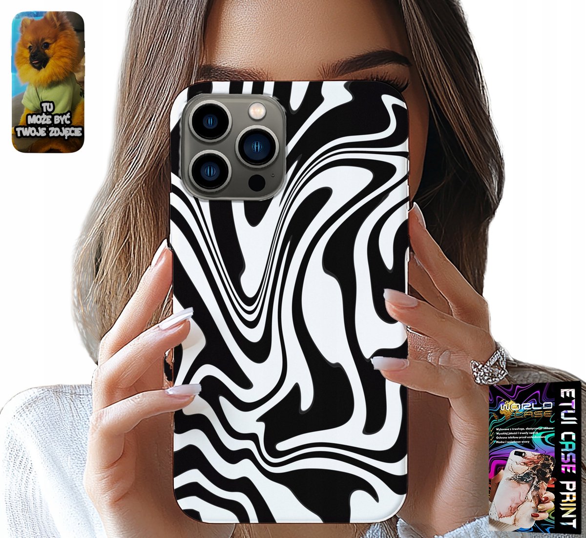 iPhone 13 Pro hoesje - Zwart-wit abstractie + Hartglas