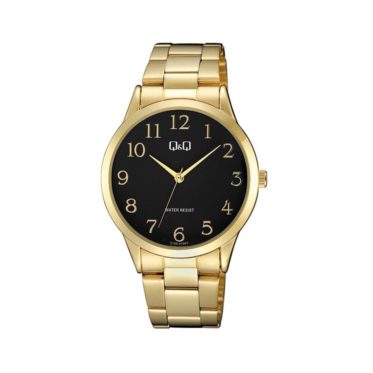 QQ C10A-013PY - Horloge - Analoog - Unisex - stalen band - Rond - Metaal - Cijfers - Goudkleurig - Zwart