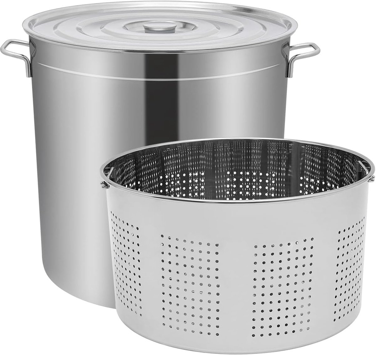 Grote Kookpan - Soeppan Mand - Grote Maaltijden Bereiden - Inclusief Mand Deksel - 50 Liter Capaciteit - Zilver