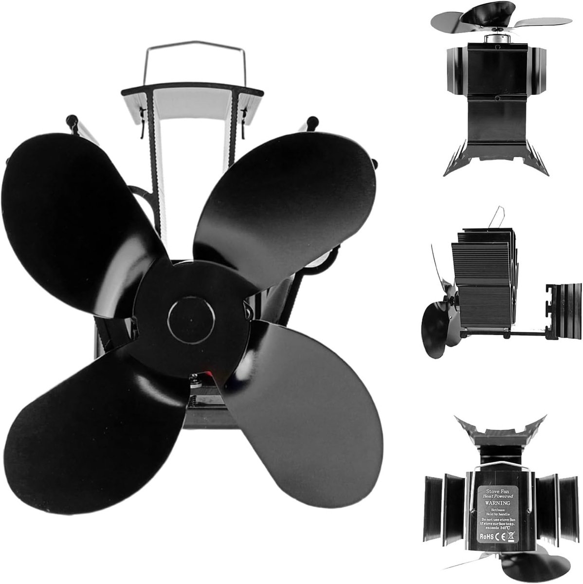 Houtkachel Ventilator - Haardventilator Kachelventilator - Efficiënte Warmteverdeling - Thermo-elektrisch Aangedreven - 15.6x12.9x9.76 cm - Zwart