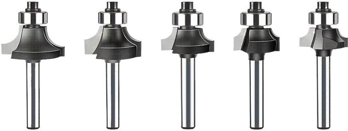 Houtbewerking Freesbits - Rondaf Frezen - Rand Afschuinen - Set van 5 - 1/4 Inch