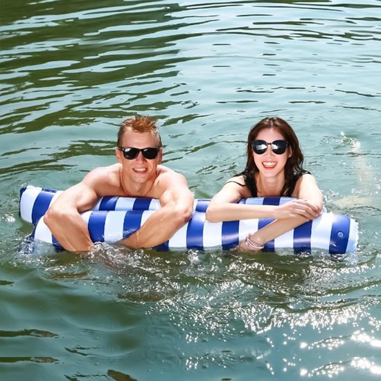 Waterhangmat - Opblaasbaar Lounger - Zwemmen Ontspanning - Dubbele Zitfunctie - 130x132 cm - Donkerblauw — afbeelding 3