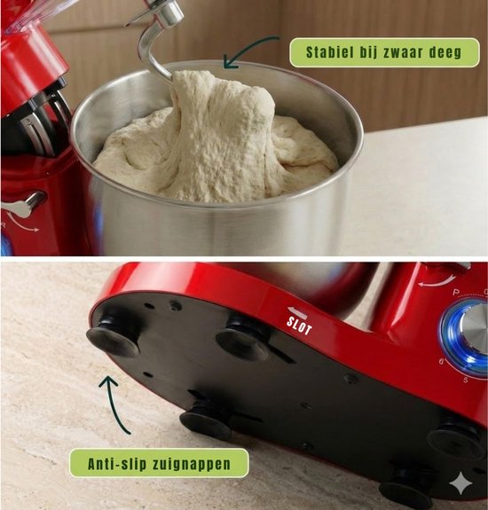 SAVI® Mixer met mengkom - Mixer - Mixer met mengkom keukenmachine - Rood - ‎39cm x 24cm x 31cm van Merkloos — afbeelding 2