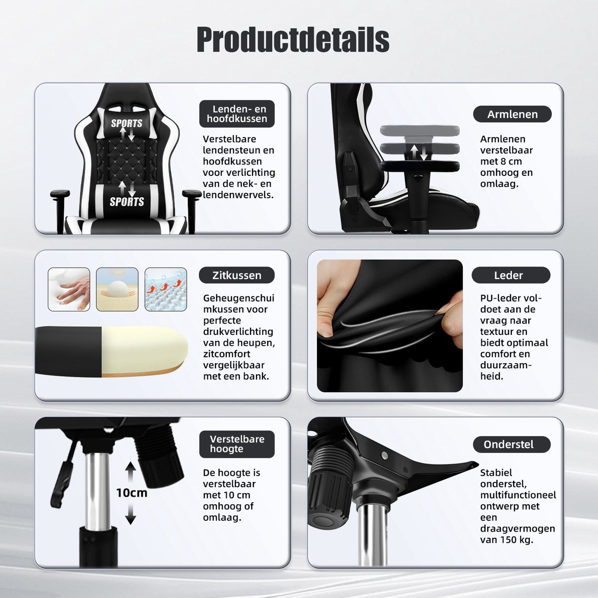 Hiaonyx Racing Gaming Stoel Verstelbaar Paars - afbeelding 2