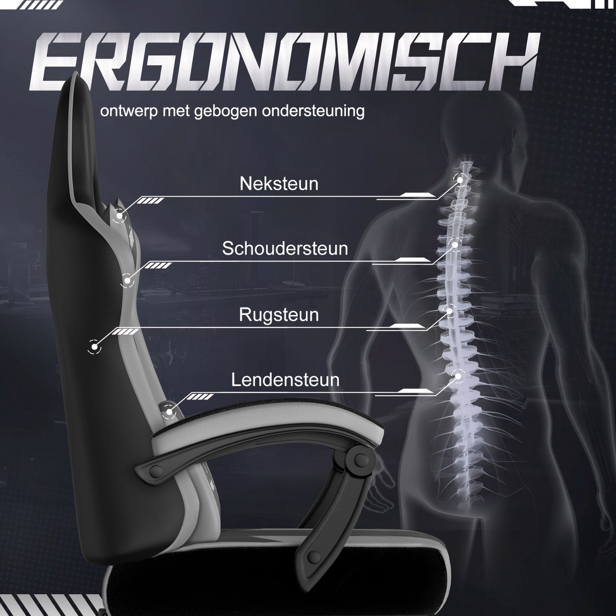 Fukstern Gaming Stoel Ergonomisch met Verstelbare Rugleuning - afbeelding 3