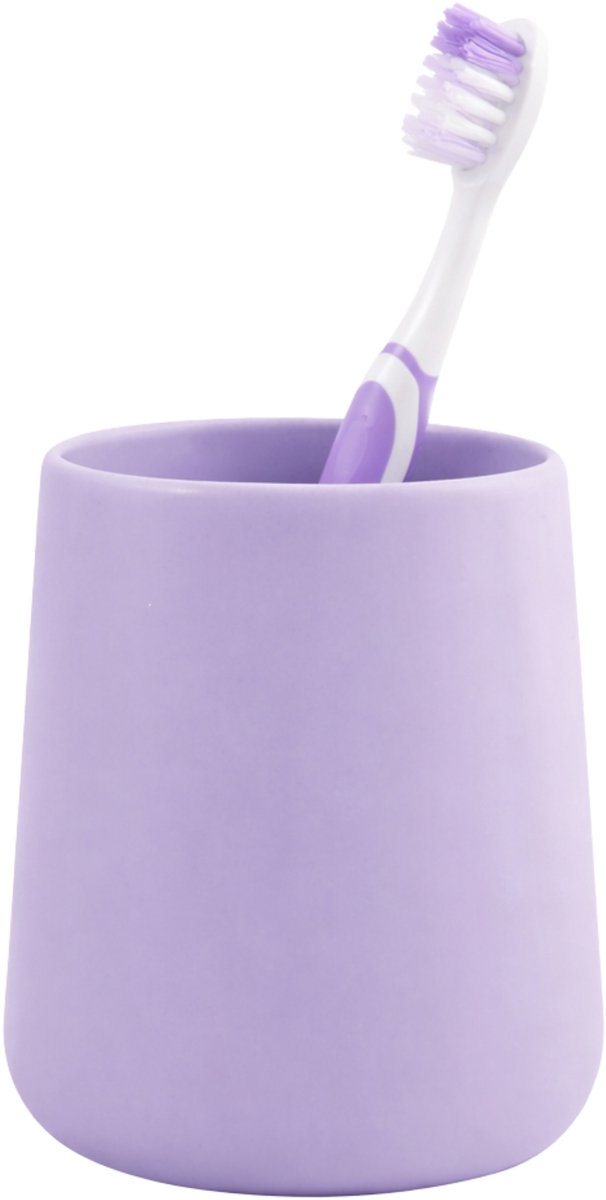 Bathroom Solutions Badkamer beker / tandenborstelhouder Earth Serie - Keramiek - lila - 8 x 10 cm