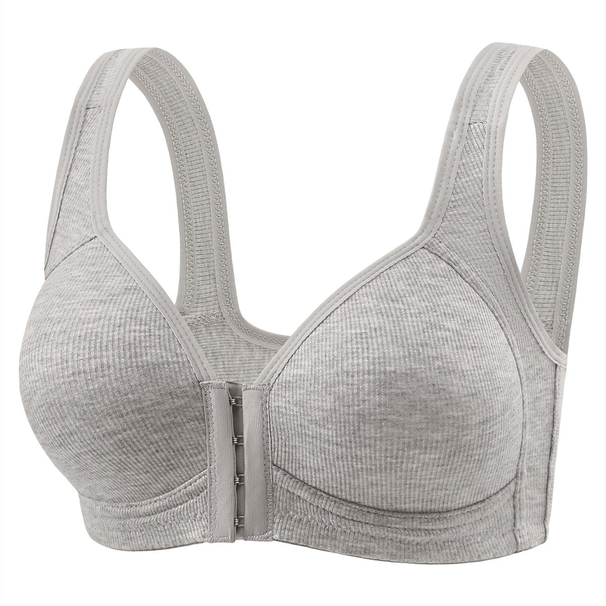 Daity Damesbeha met voorsluiting - push-up en zonder beugel - ademend en comfortabel - voor dagelijks gebruik (maat L). grijs