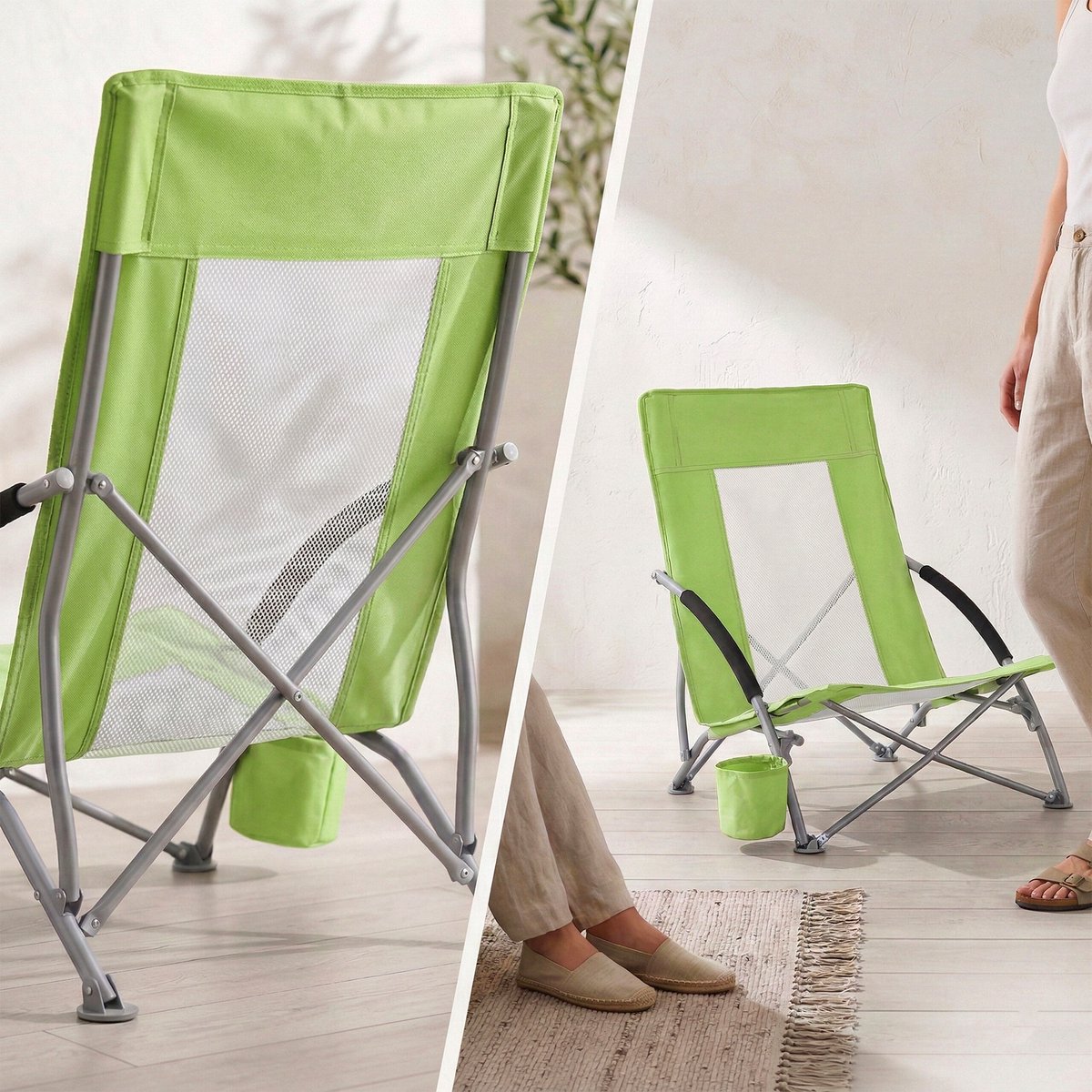 Strandstoel - opvouwbaar - met bekerhouder - groen — cadeau in Sport & Outdoor - foto 6