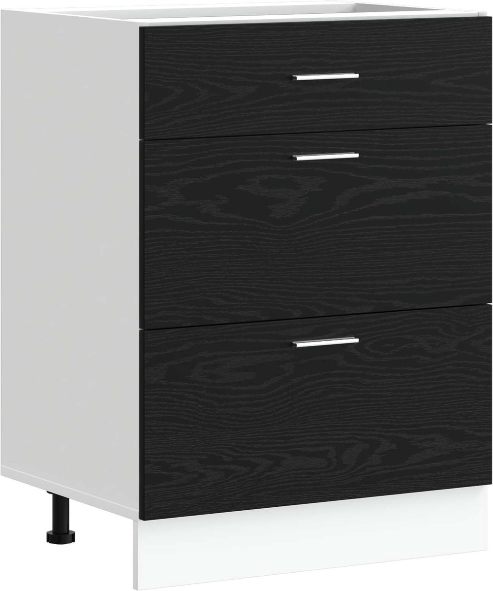 vidaXL Keuken - Onderkast - Zwart - eiken - 60 - x - 46 - x - 81,5 - cm - Bewerkt - hout Zwart eiken
