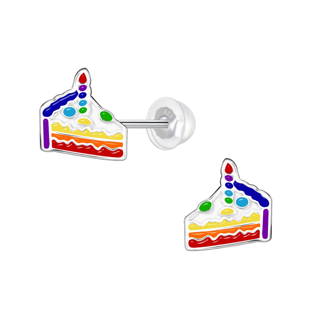 K3 - zilveren oorstekers - regenboog taart - 8mm