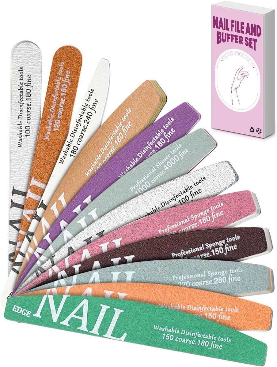 Nagelvijl en Bufferset voor Natuurlijke en Acrylnagels - 12 Stuks