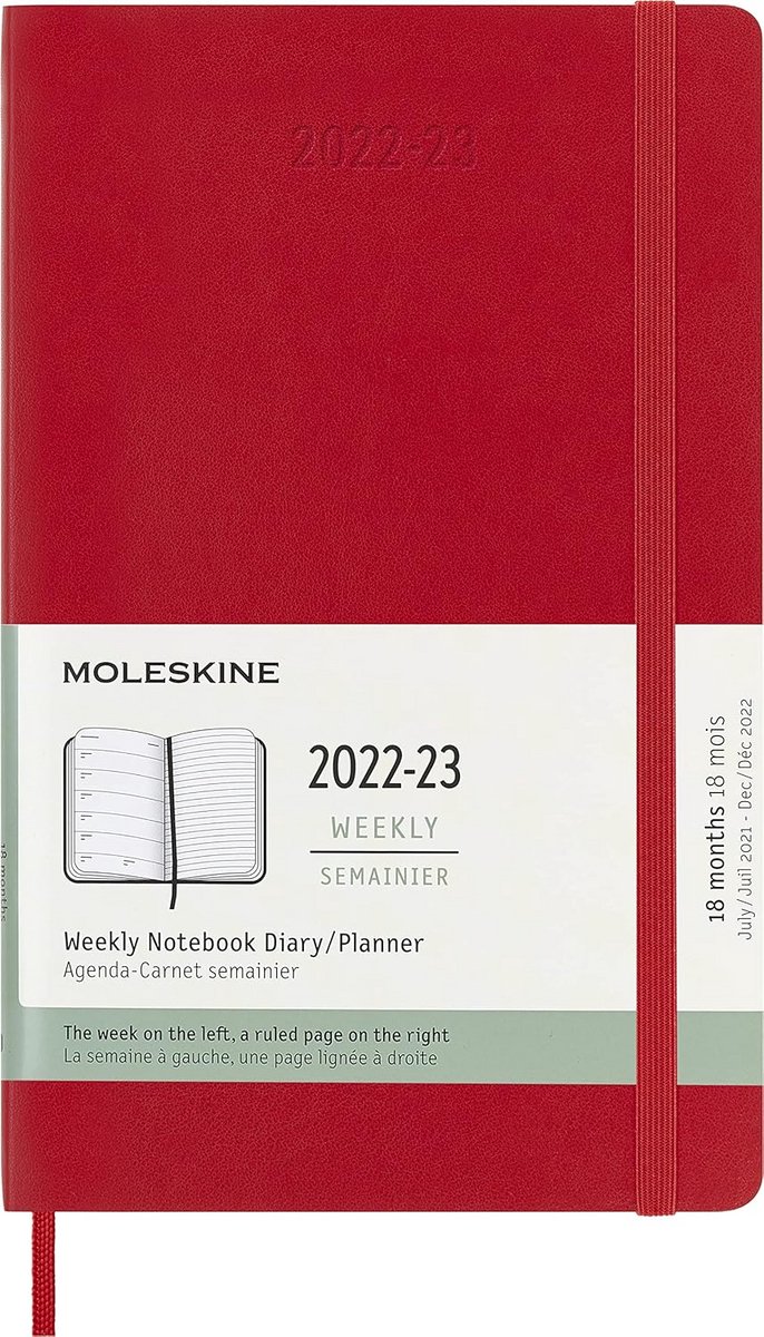 Weekplanner 18 Maanden 2022/2023 met Zachte Kaft en Elastische Sluiting - Groot 13 x 21 cm - Scharlakenrood
