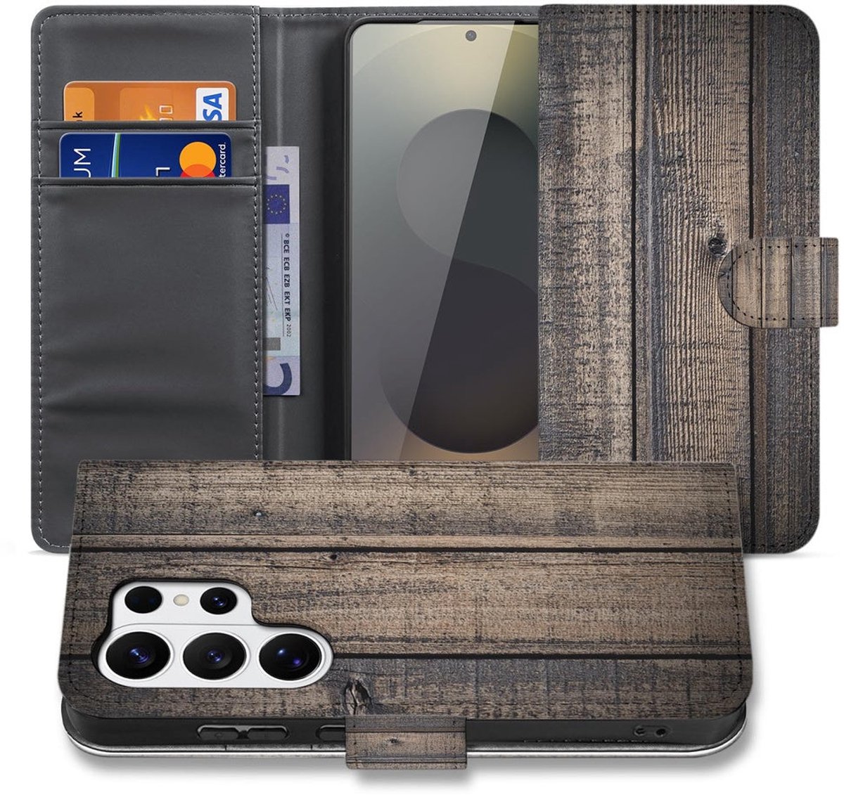 Samsung Galaxy S26 Ultra Bookstyle Hoes Steigerhout Design met Magnetische sluiting