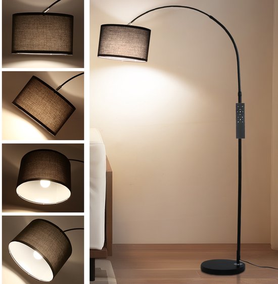 ANTENLICHT Moderne Vloerlamp Zwart - Staande Lamp Met Zwart Kap - 1 lichts 9W - 3000K-6000K 860LM - H 165 -180cm - Naturel - Woonkamer - Slaapkamer - Met Afstandsbediening & Voetschakelaar