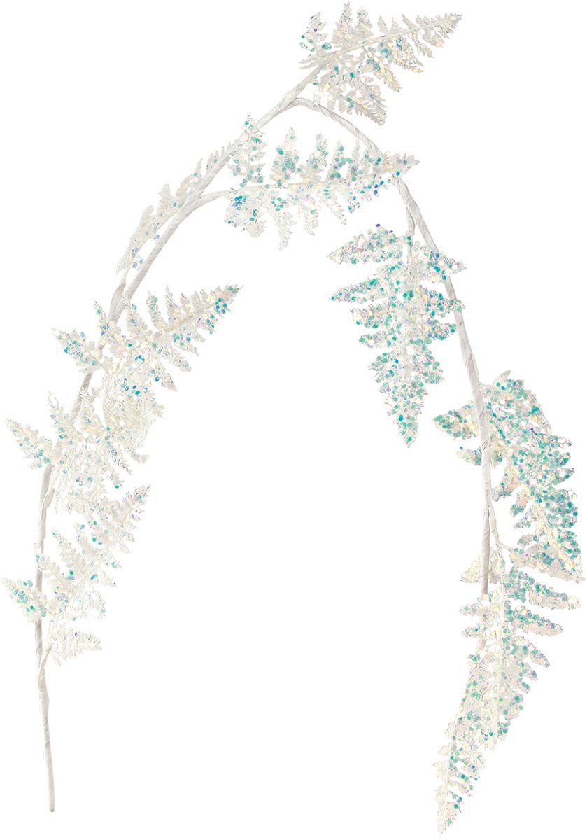 Decoratieve varen om op te hangen wit blauw glitter winter L110cm