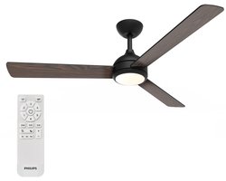 Philips Civx Plafondventilator met LED-lamp - 3 Bladen - Diameter: 132cm - Drie tinten wit licht (3000K / 4300K / 6500K) - Dimbaar tot 10% - Afstandsbediening - Zwart of Donker hout - 2500 Lumen
