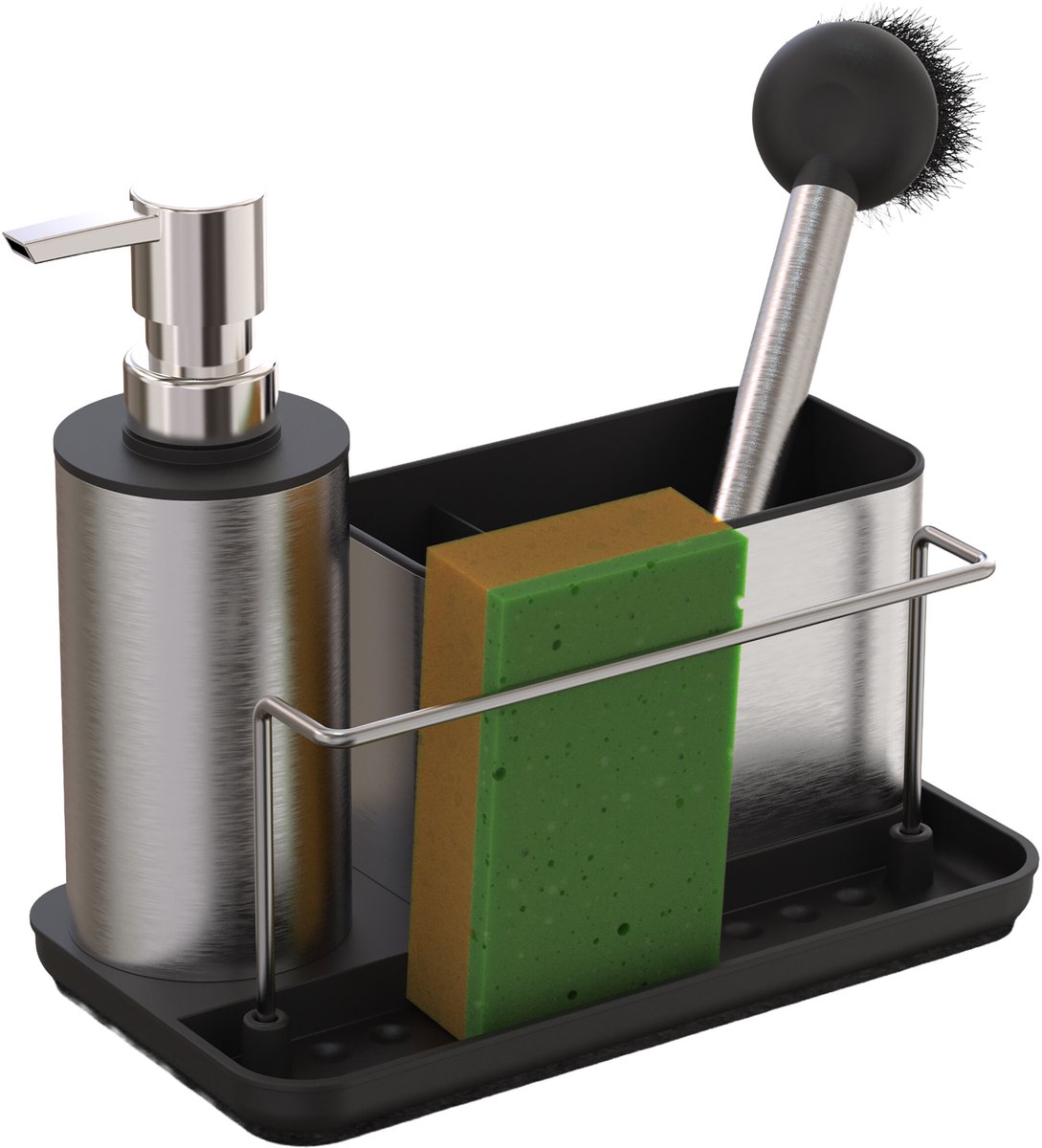 Gootsteen-organizer-set-zilver-zwart