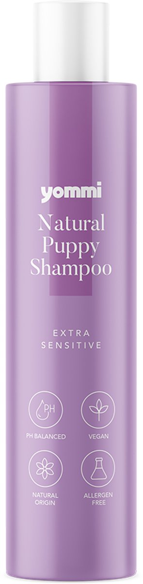 Yommi Natural Puppy Shampoo Extra Sensitive 250ml, milde en natuurlijke hondenshampoo voor puppy's en honden met een gevoelige huid, parabenenvrij, extra mild