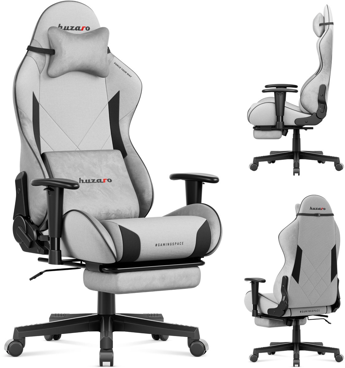 Huzaro Force 5.7 Gaming Stoel - ergonomische gamingstoel met verstelbare functies - veloursstof - grijs
