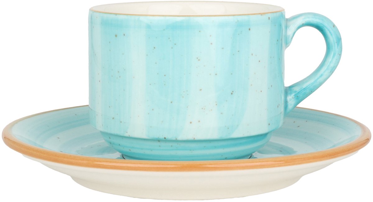 Bonna Aqua - Thee kopjes & schotel - 210 cc - Porselein - set van 6