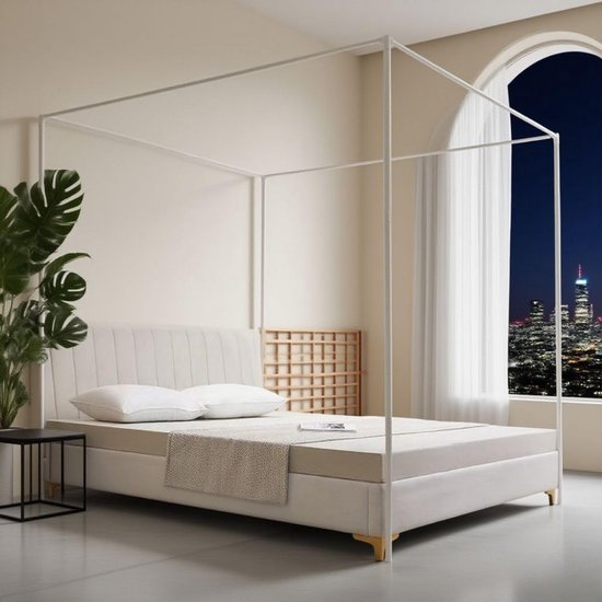 Koning Maat Hemelbed Frame Staal Vier Schuine Beugels