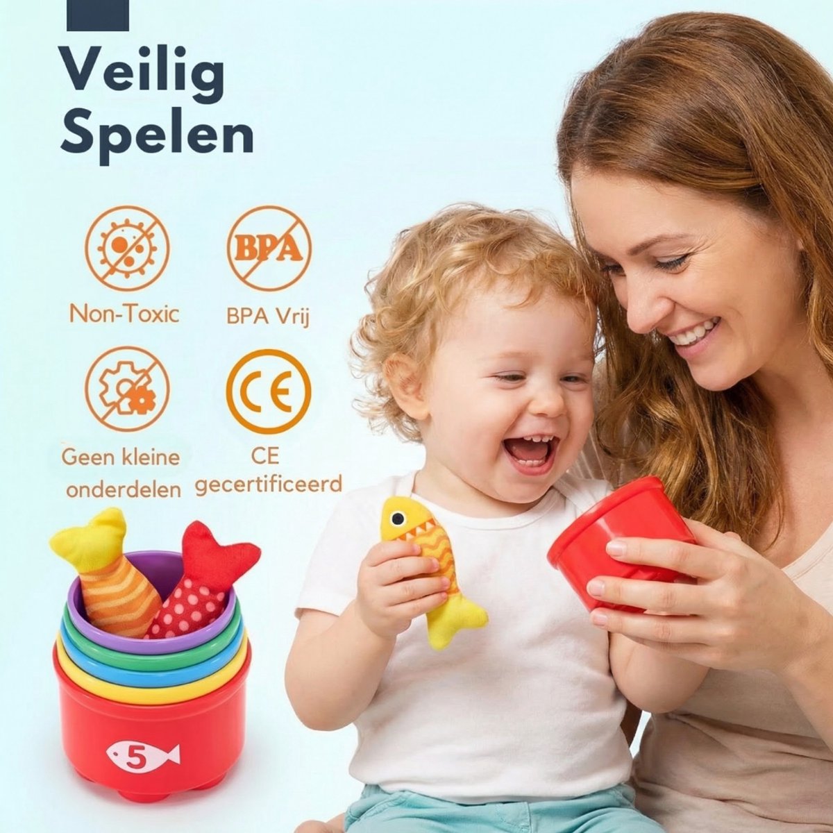 Homeblend Vissenspel - Montessori Speelgoed 1 jaar - Speelgoed 2 Jaar - Speelgoed Baby - Sensorisch Visspel - Fijne Motoriek - Vanaf 12 Maanden - Sorteerspel - 22-Delig — afbeelding 2