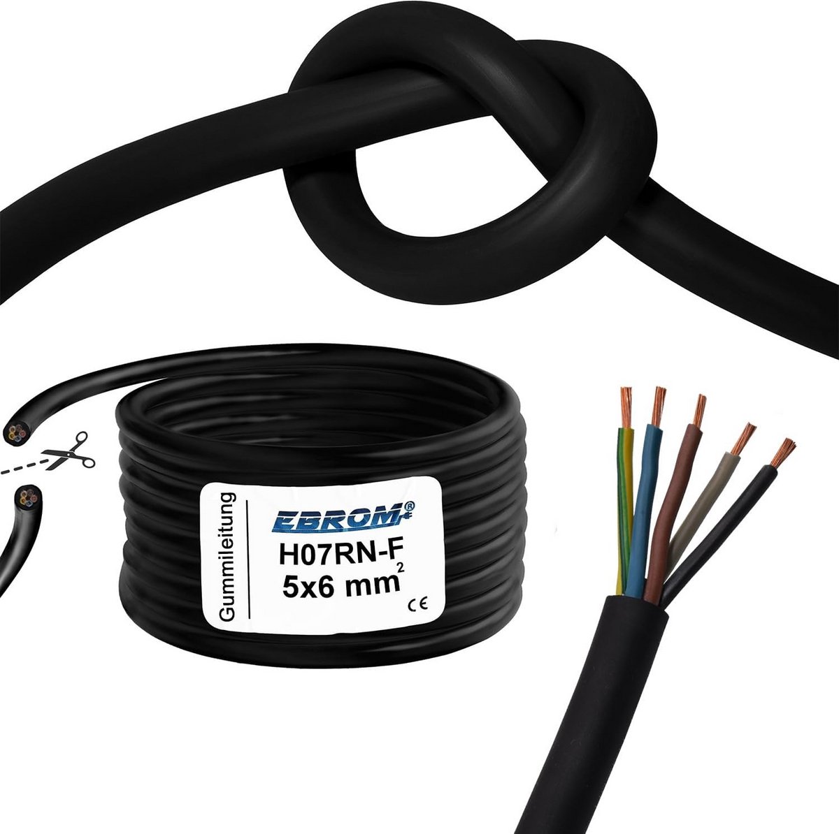 Zware Rubber Aansluitkabel H07RN-F 5G6 mm Aan Meter