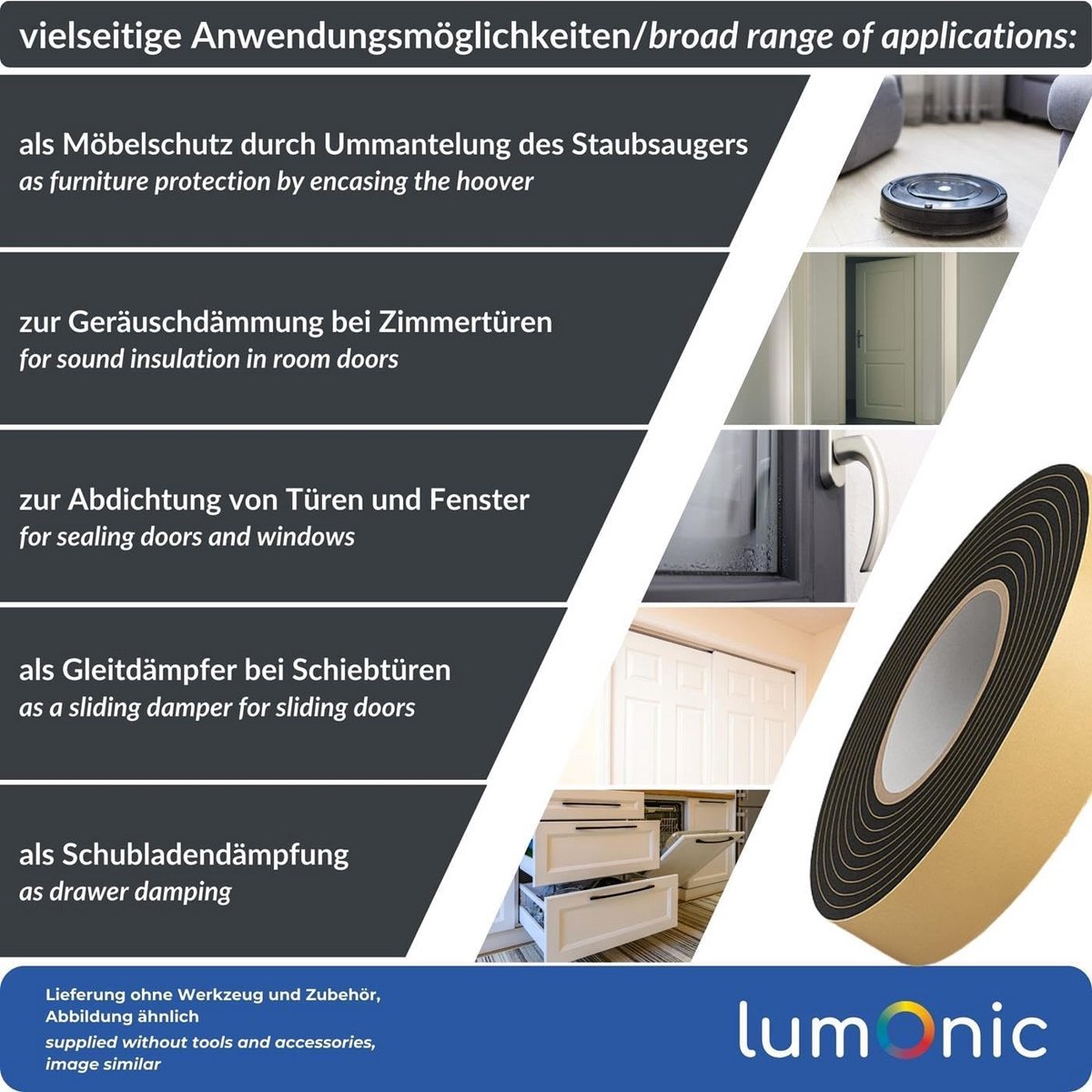 Zelfklevende EPDM Afdichtstrip 10m - 50mm Breed - Schuimrubber voor Tochtstrips Ramen en Deuren