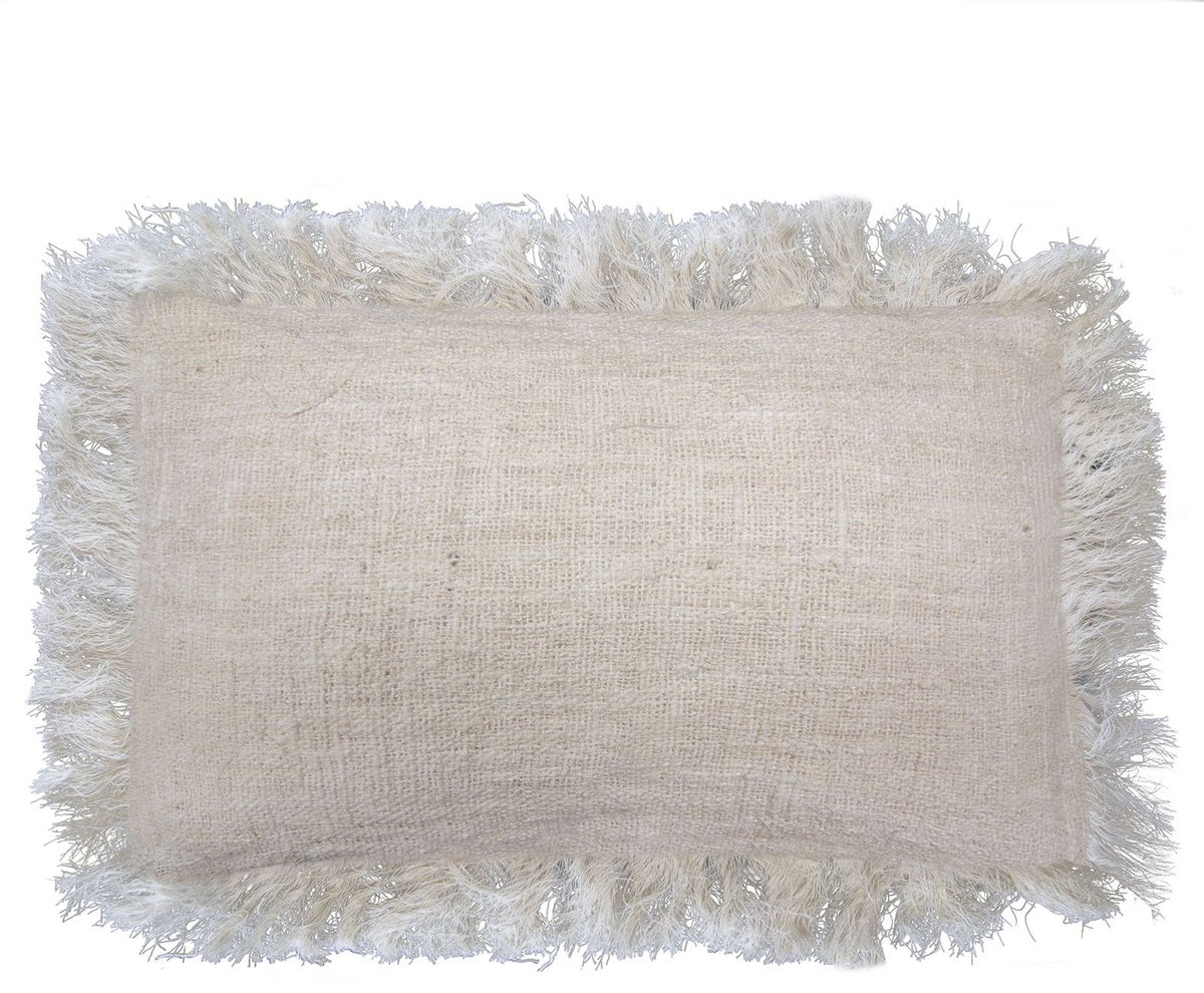 Ancient Wisdom Linnen Kussenhoes Met Franjes - 30x50cm - 100% Linnen - Sierkussenhoes - Kussenhoes Bank Beige
