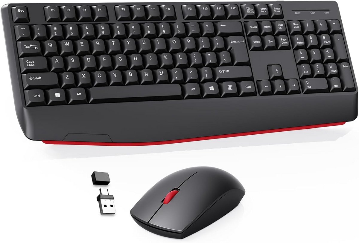 Draadloos QWERTY Toetsenbord en Muis Combo Set, Ergonomisch en Met 2-in-1 USB Ontvanger
