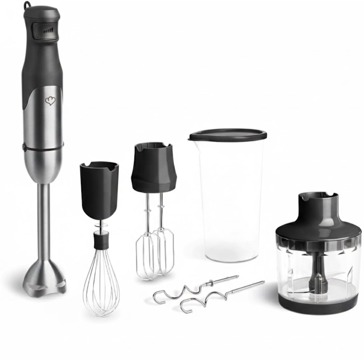 NBAP® Staafmixer Set - Hakmolen - Groentesnijder - Soepmaker - Zilver