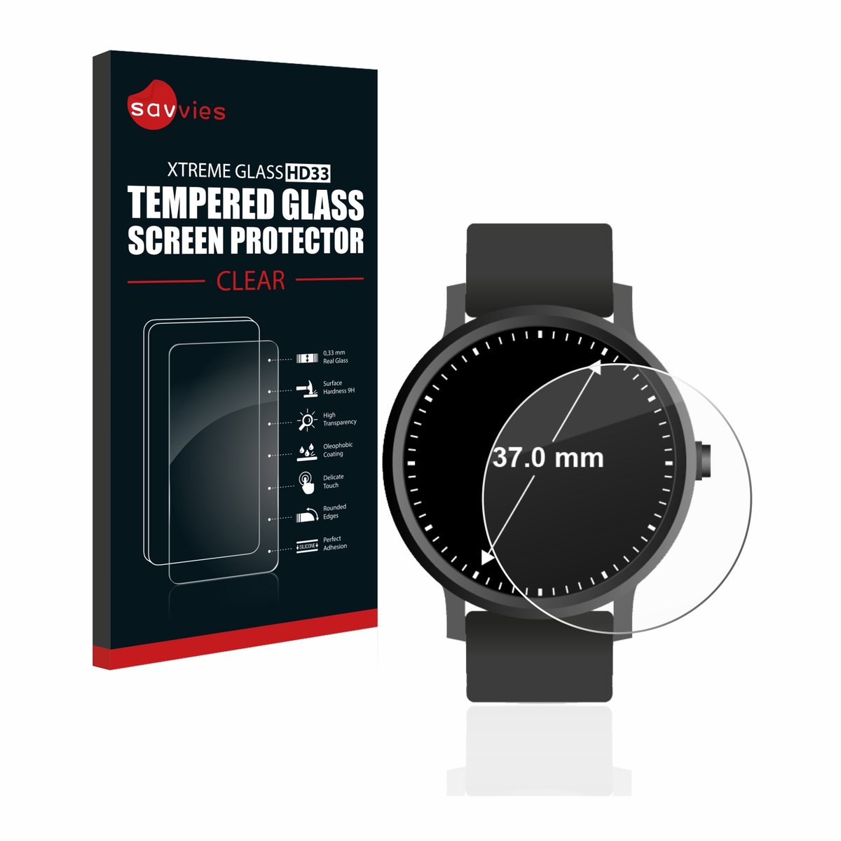 Savvies - Glas Screenprotector voor Ronde Displays (ø: 37 mm) - Gehard Beschermglas 9H
