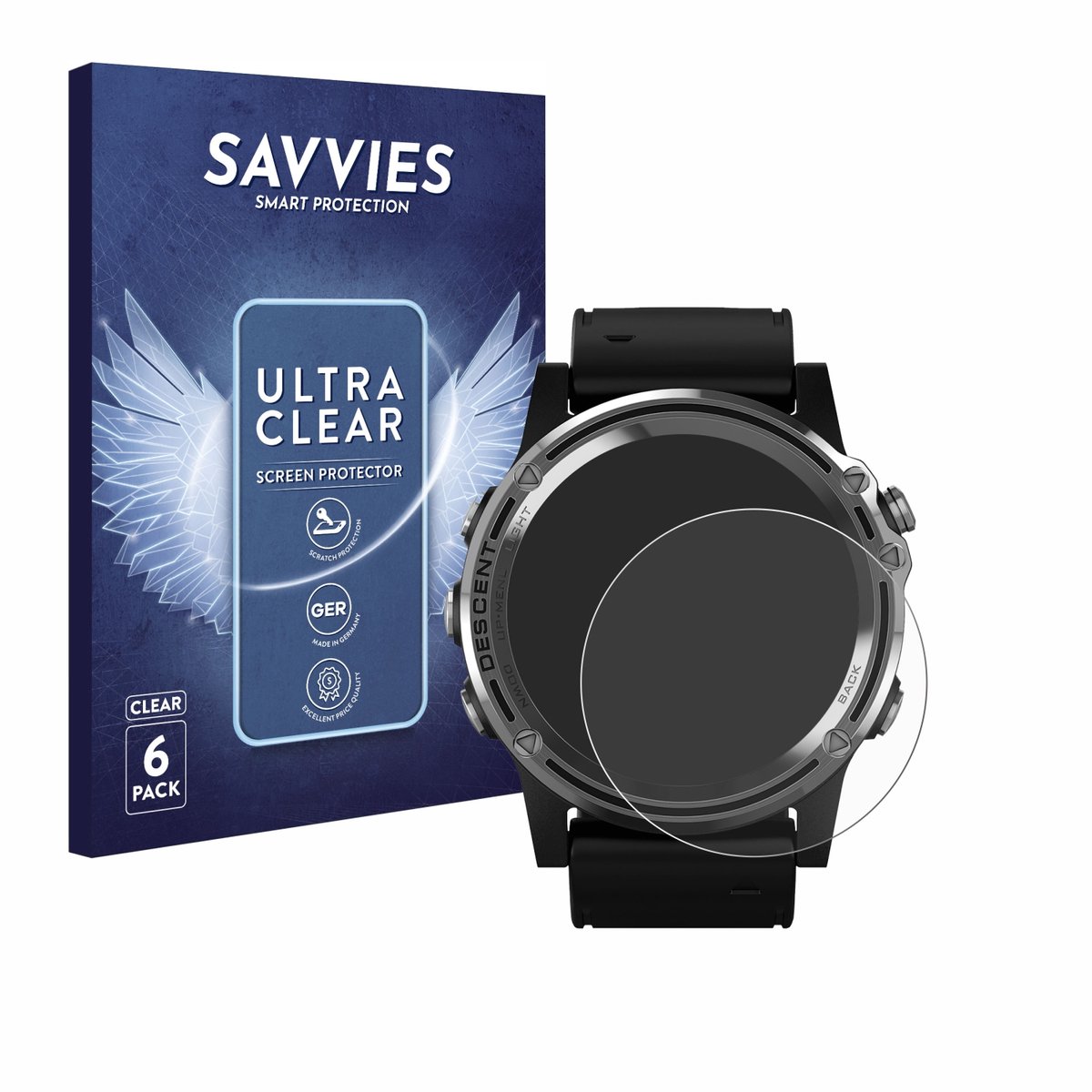 Savvies - Screenprotector voor Garmin Descent Mk1 - Folie Beschermfolie transparant 6 Stuks
