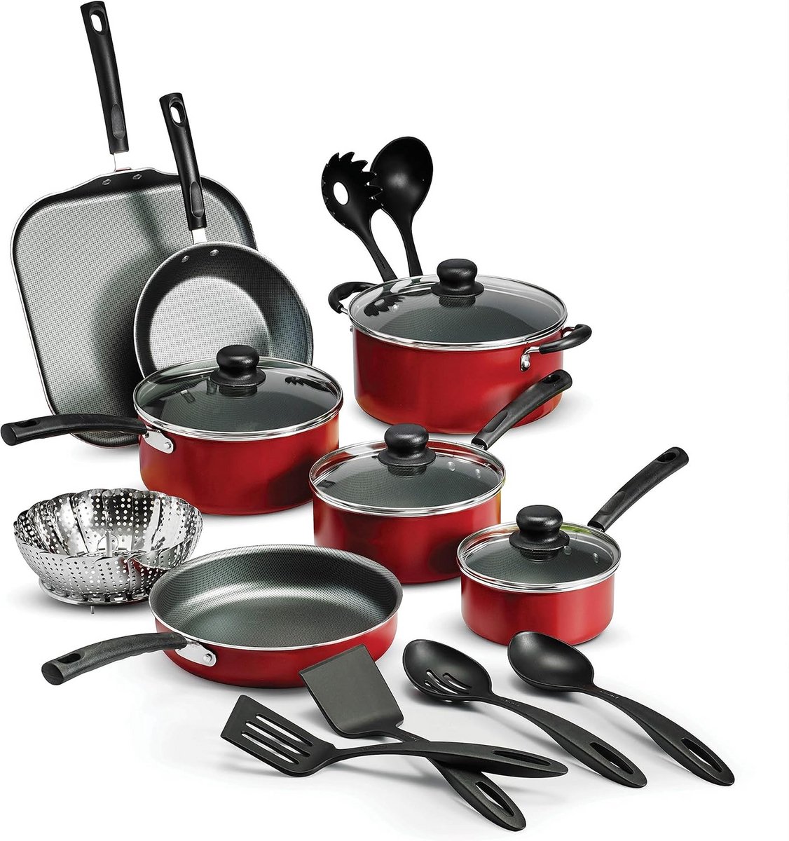 18-delige Antiaanbak Pannenset Keukengerei Set Koken Non-Stick Rood
