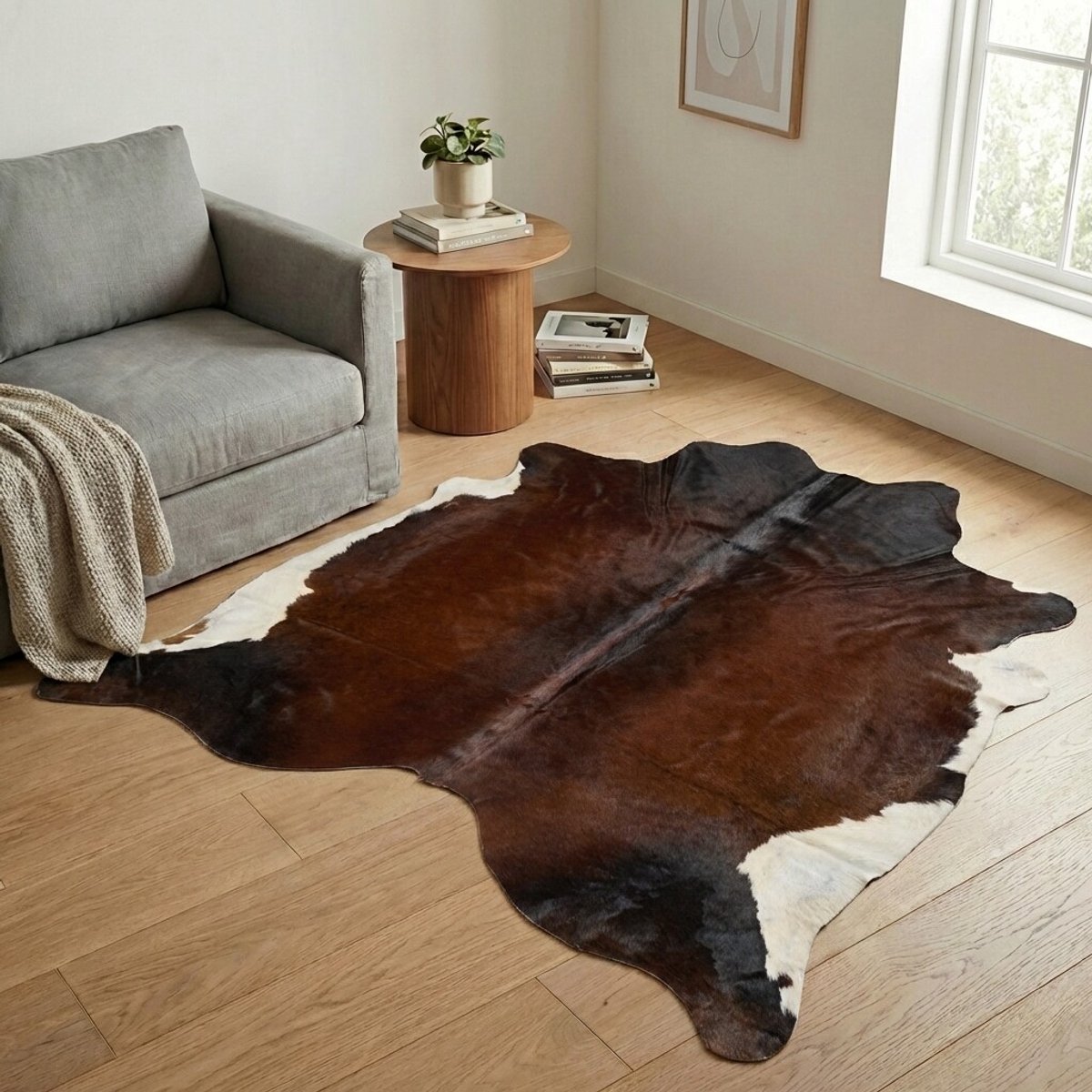 Koeienhuid Vloerkleed - Driekleur - 193 x 193 cm - Koeienkleed / Koeienvel / Dierenvel / Dierenhuid / Koehuid Tapijt