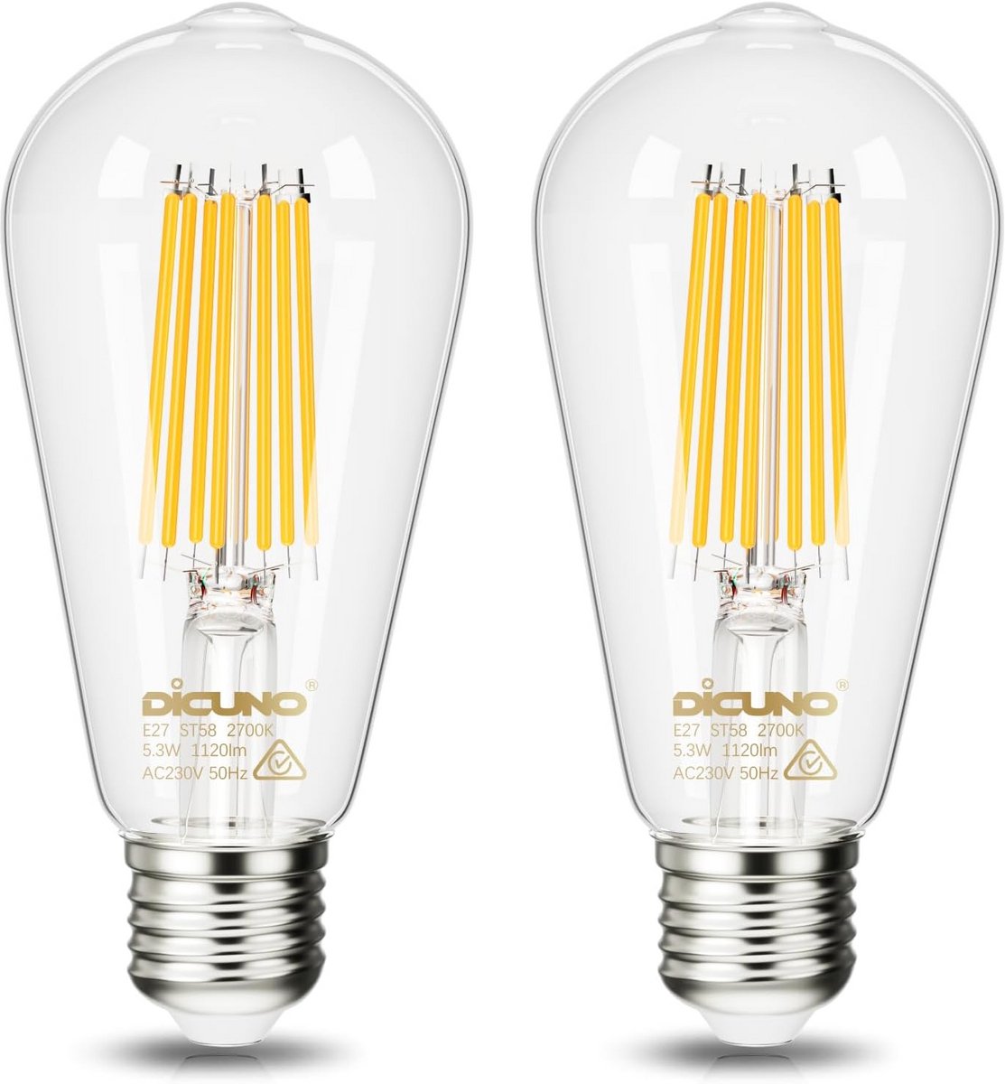 Set van 2 E27 LED Lampen Klassiek Ontwerp 6W Warm Wit Licht Energiezuinig