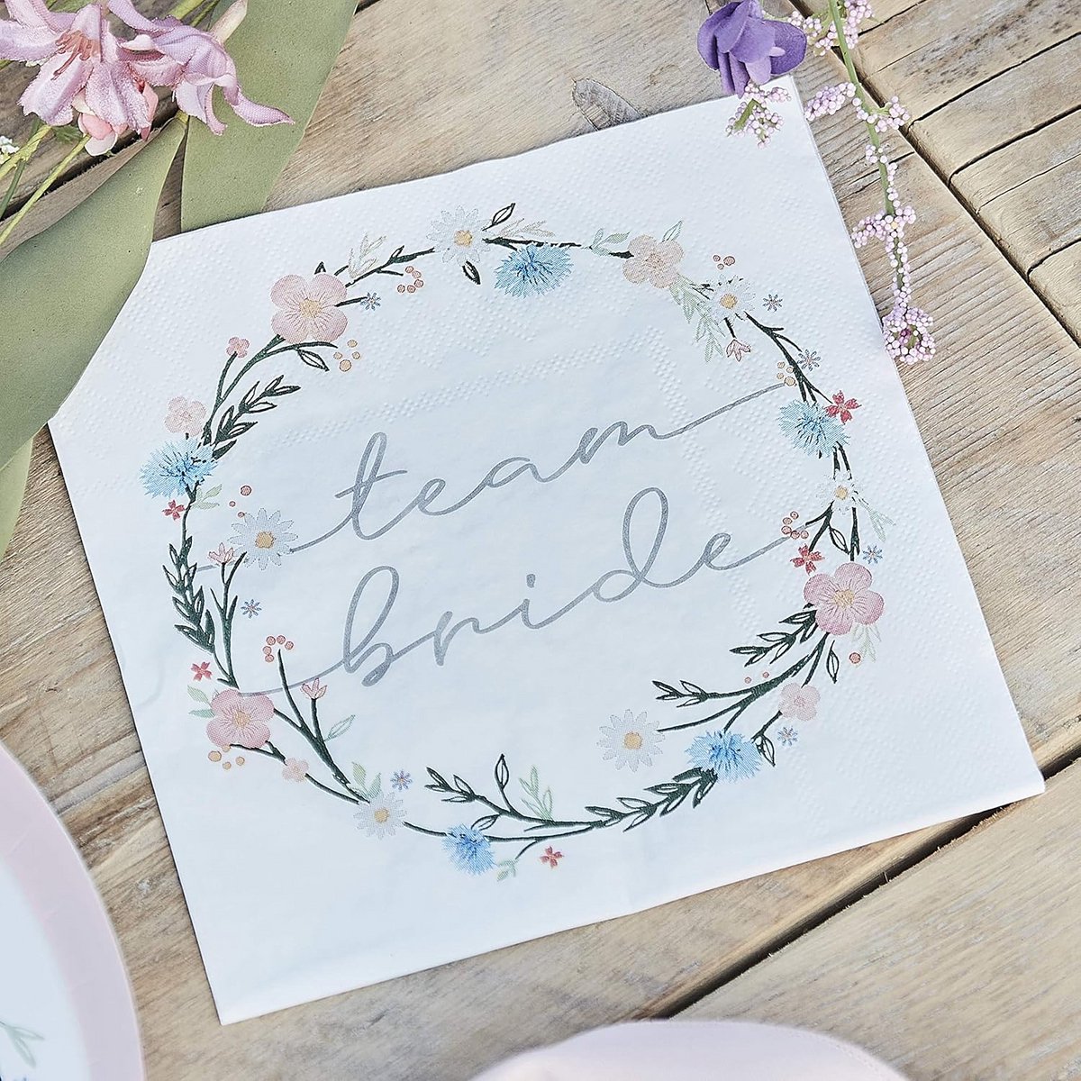'Team Bride' Servetten met Bloemmotief, 16 Stuks, 16,5 cm