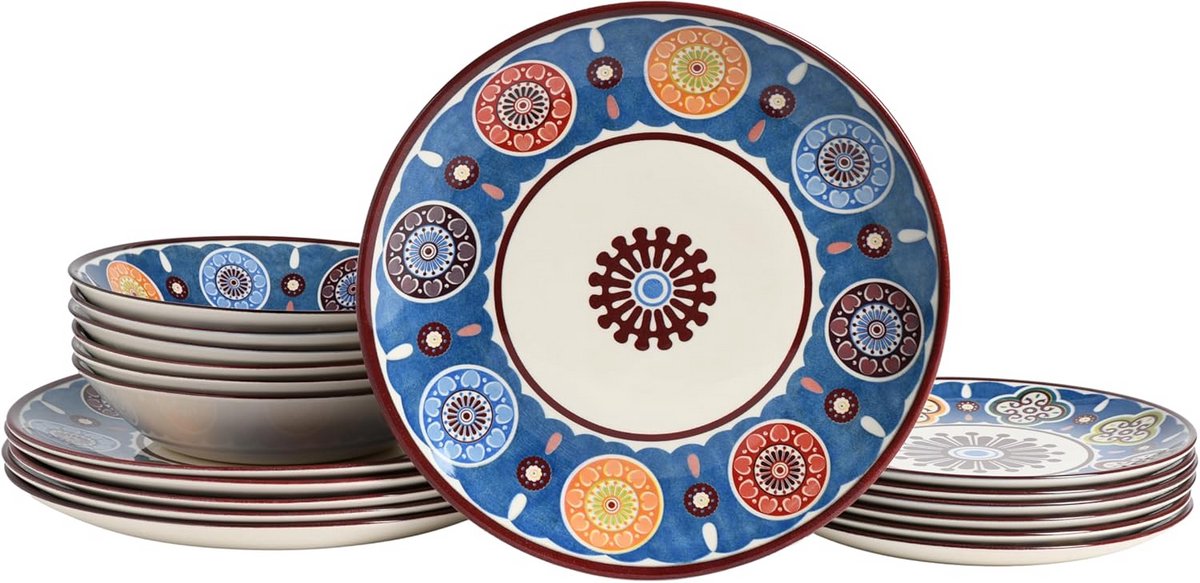 18-delig serviesset voor 6 personen - elegant aardewerk met mandala design