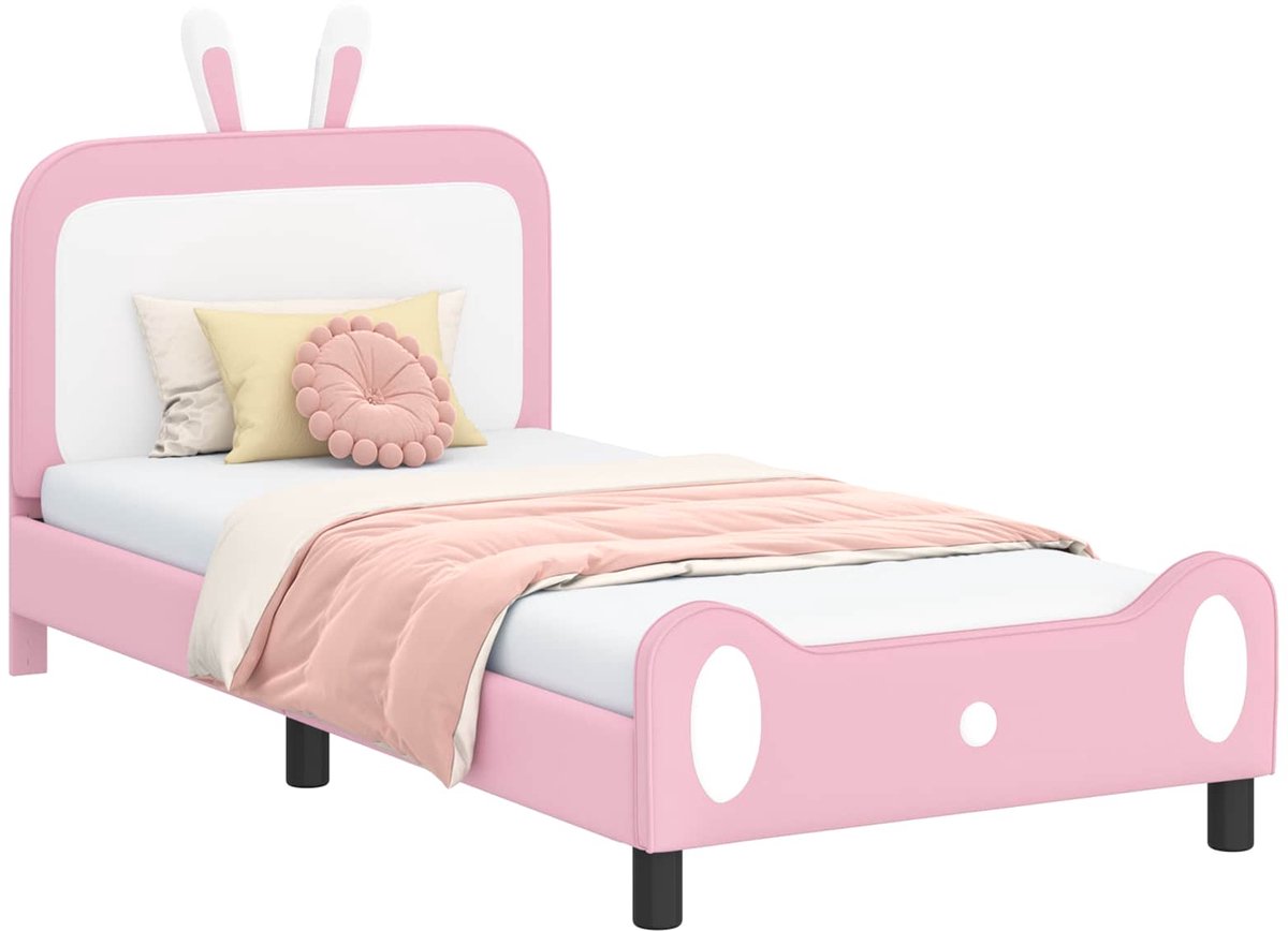 vidaXL - Kinderen - bedframe - met - hoofdboard - Roze - 90 - x - 190 - cm - PU