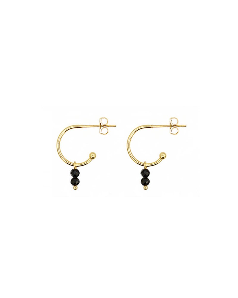 Mint15 Minimalistische oorringetjes met zwarte steentjes - Little Stud Hoops - Black Spinel - Goudkleur RVS/Stainless Steel